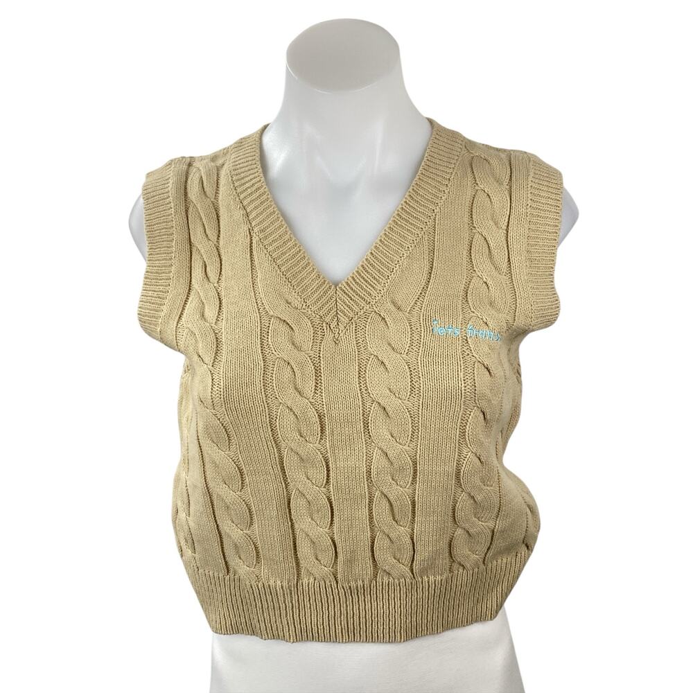 Iets Frans Women's Tan Beige Khaki Cable Knit V Neck Tank Sweater Vest Top M
